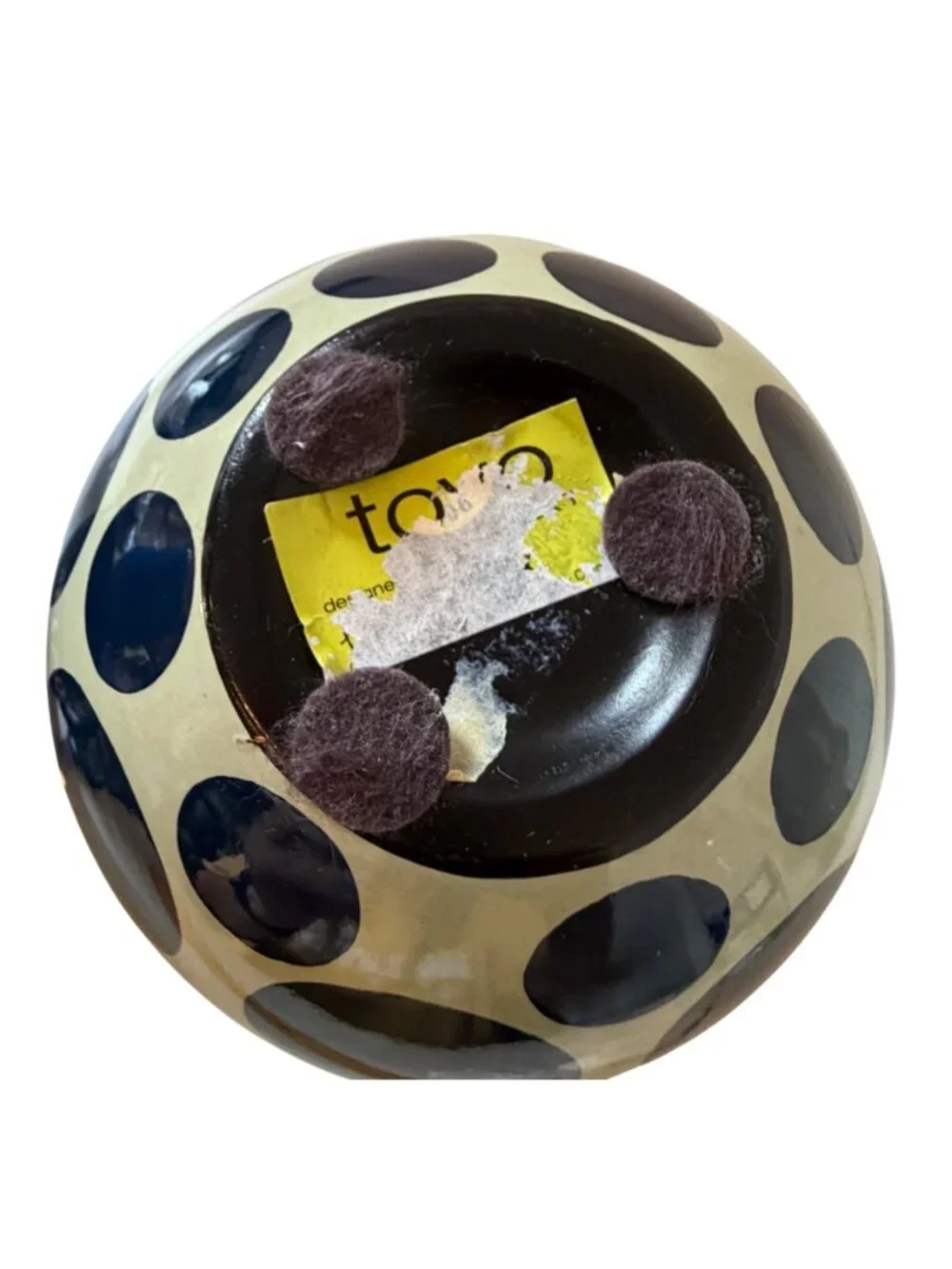 Vintage TOYO Ceramic Globe Vase Navy Blue Polka Dot Orb MCM Pottery 6 1/2